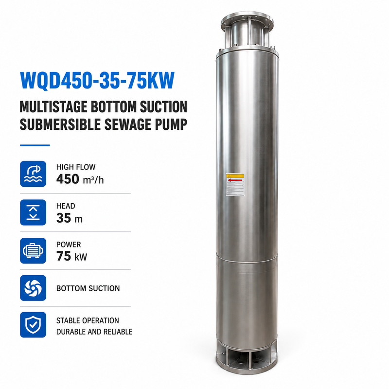 WQD450-35-75KW Multi-stage Bottom Suction Submersible Sewage Pump dengan Aliran 450 m3/h dan Kepala 35 m